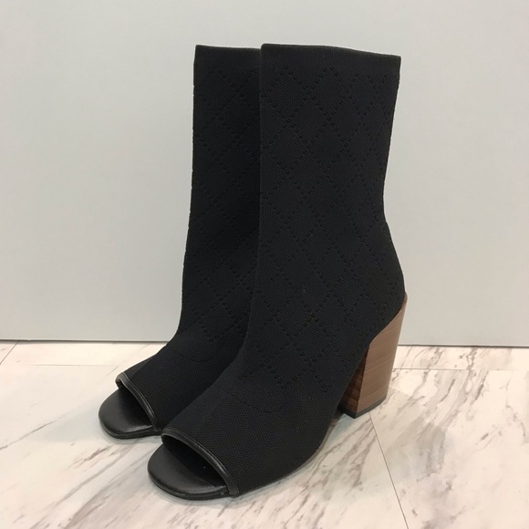 Kelsi Dagger Macey Knit Peep Toe Black Sock Bootie - Picture 9 of 9